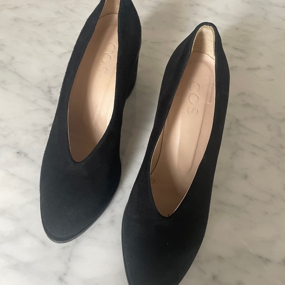 COS Black Suede Block Heels Size 39 - Picture 3 of 10